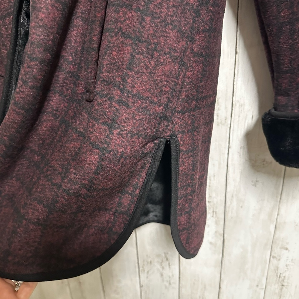 Ike Behar Burgundy Plaid Teddy Hooded Jacket Size L - Picture 5 of 6